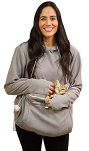 kittyroo cat hoodie, the original as seen on tv kitty carrying sweatshirt, with super soft kangaroo pet pouch (large) grey