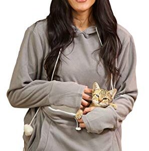 KITTYROO Cat Hoodie, The Original AS SEEN ON TV Kitty Carrying Sweatshirt, with Super Soft Kangaroo Pet Pouch (Large) Grey