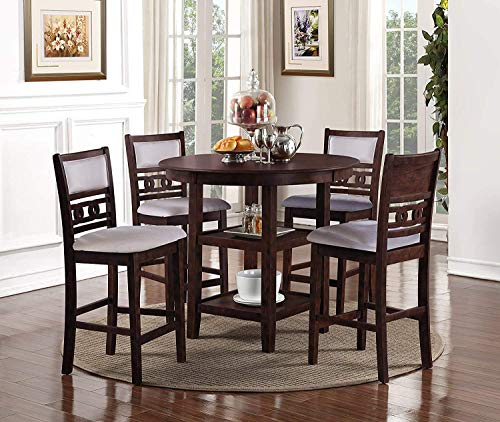 New Classic Furniture Gia 5-Piece Round Counter Height Dining Set with 1 Dining Table and 4 Chairs, 42-Inch, Cherry