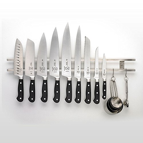 Mercer Culinary 24" Magnetic Knife Bar with 6 S Hooks, 24 Inch x 2.4 Inch x .9 Inch, Stainless Steel