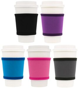 coffee cup sleeves – premium neoprene insulated reusable coffee & tea cup sleeves – best for 12oz-24oz cups at starbucks, mcdonalds, peets, caribou coffee (5 pack, assorted colors)