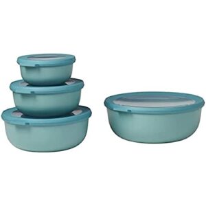mepal,cirqula set of 4 multi food storage and serving bowls with lids, food prep containers, shallow, nordic green,1 each (12oz, 25oz,42oz,76 oz),1 set