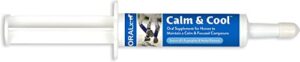 oralx calm and cool for horses. cost-saver 3-pac. made with l-tryptophan & herbal extracts to help maintain calm, focused composure during events & transport. three easy-dose syringes,1.2 oz (34g) ea.