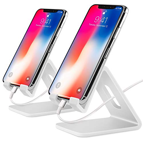 COOLOO Cell Phone Stand,【2 Pack】 Tablets Stand Desktop Cradle Holder Dock for Smartphone E-Reader, Compatible Phone Xs Max X 8 7 6 6s Plus 5 5s, Charging, Universal Accessories Desk (White)