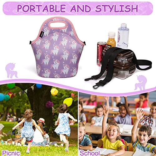 Lunch Box Bag for Girls,VASCHY Neoprene Insulated Lunch Tote with Detachable Adjustable Shoulder Strap in Pink Unicorn