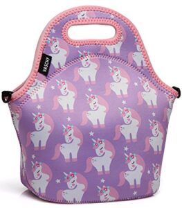 lunch box bag for girls,vaschy neoprene insulated lunch tote with detachable adjustable shoulder strap in pink unicorn
