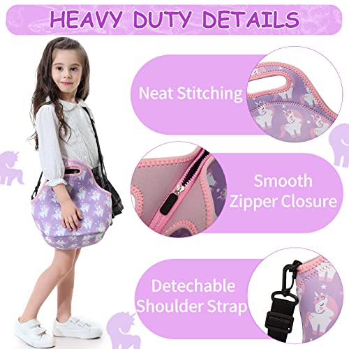 Lunch Box Bag for Girls,VASCHY Neoprene Insulated Lunch Tote with Detachable Adjustable Shoulder Strap in Pink Unicorn