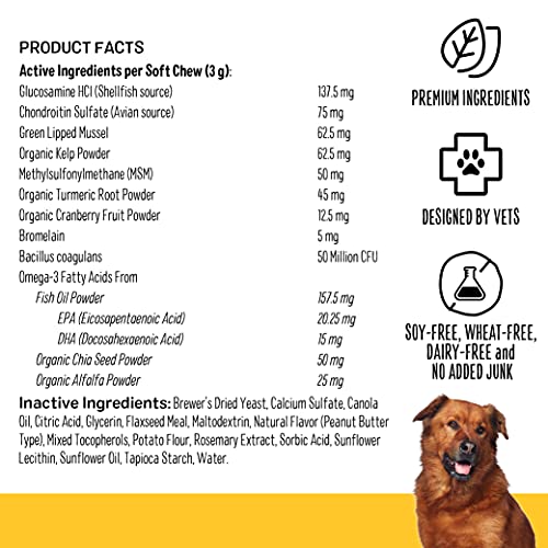 SmartyPants Dog Vitamins and Supplements, Senior Formula: Multivitamin with Glucosamine, Chondroitin, & Probiotics for Joint, Skin, & Gut Support, Peanut Butter Flavor, 60 Soft Chews by SmartyPaws