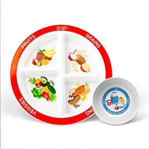 health beet choose myplate portion plate for kids, toddlers - kids nutrition plates with dividers plus dairy bowl from (english language, plate with dairy bowl)
