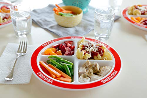 Health Beet Choose MyPlate Portion Plate for Kids, Toddlers - Kids Nutrition Plates with Dividers Plus Dairy Bowl from (English language, Plate with Dairy Bowl)