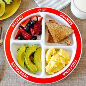 Health Beet Choose MyPlate Portion Plate for Kids, Toddlers - Kids Nutrition Plates with Dividers Plus Dairy Bowl from (English language, Plate with Dairy Bowl)
