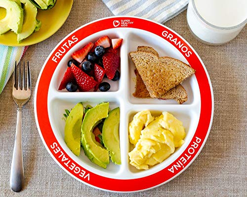 Health Beet Choose MyPlate Portion Plate for Kids, Toddlers - Kids Nutrition Plates with Dividers Plus Dairy Bowl from (English language, Plate with Dairy Bowl)