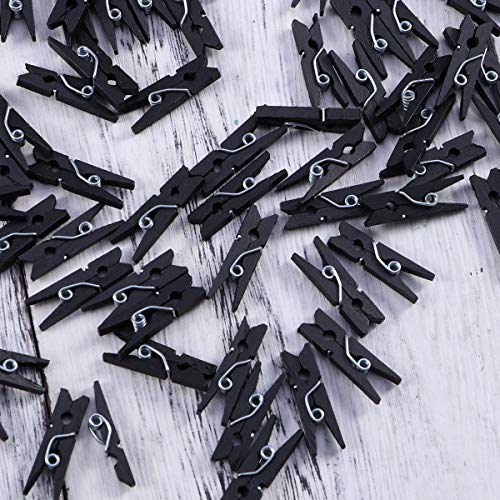 VORCOOL 100pcs Mini Wooden Pegs Photo Paper Craft Clips Laundry Clothespins Black