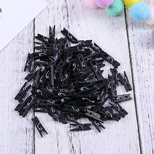 VORCOOL 100pcs Mini Wooden Pegs Photo Paper Craft Clips Laundry Clothespins Black