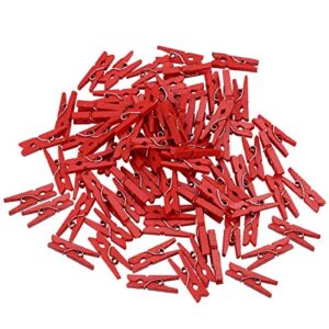 vorcool 100pcs mini wooden pegs photo paper craft clips laundry clothespins red