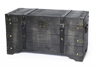 vintiquewise distressed black medium wooden storage trunk