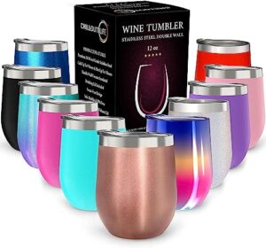 chillout life 12 oz stainless steel tumbler with lid & gift box | wine tumbler double wall vacuum insulated travel tumbler cup for coffee, wine, cocktails, ice cream - rose gold tumbler
