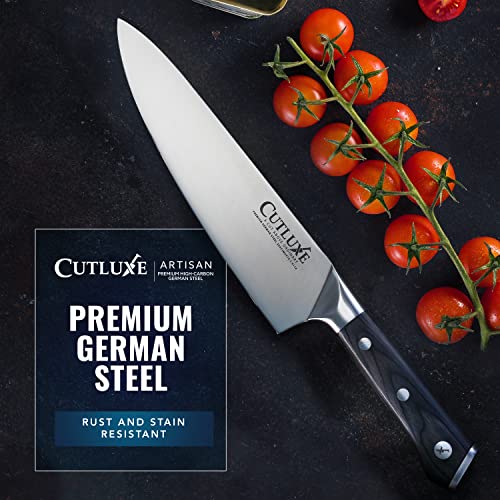 Cutluxe Chef Knife – Razor Sharp Kitchen Knife Forged from High Carbon German Steel – Ergonomic Handle & Full Tang Design – Artisan Series