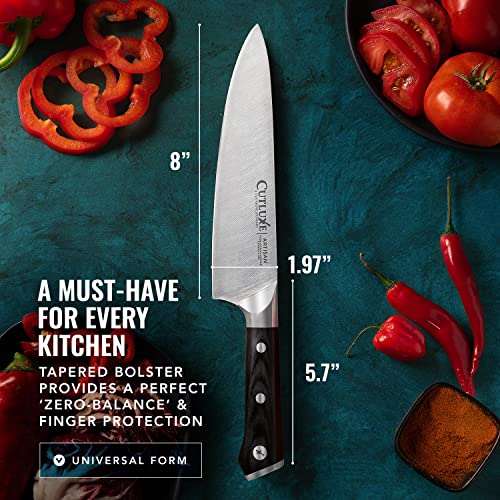 Cutluxe Chef Knife – Razor Sharp Kitchen Knife Forged from High Carbon German Steel – Ergonomic Handle & Full Tang Design – Artisan Series