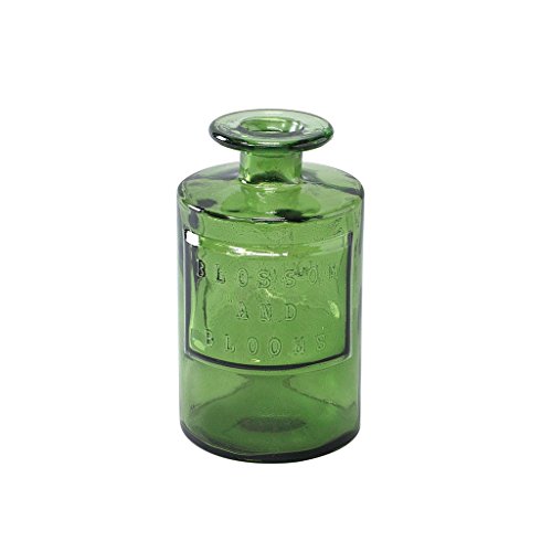 Time Concept Valencia 100% Recycled Glass Jar - Siete, Green - Handcrafted Flower Vase, Home Centerpiece Décor