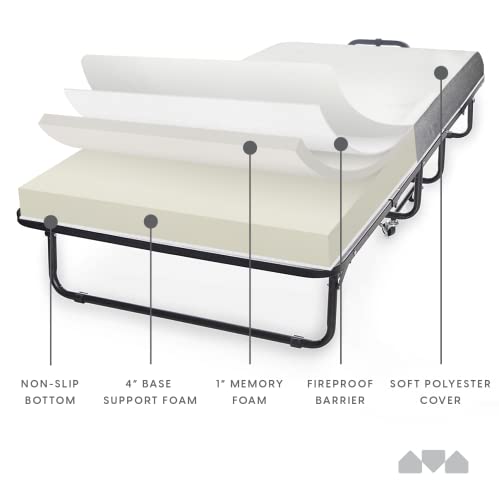 Milliard Diplomat Folding Bed – Cot Size - with Luxurious Memory Foam Mattress and a Super Strong Sturdy Frame – 75” x 31