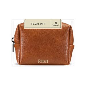 pinch provisions tech kit, cognac includes 8 must-have emergency essential items for techies, tech accessories, ideal gift for work, christmas & birthdays, portable pouch