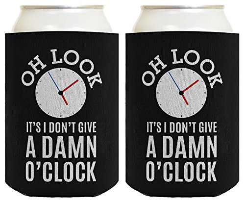 Funny Retirement Gifts for Men Oh Look It's I Don't Give a Damn O'Clock Retirement Gifts for Coworker Gag Gifts Retired Coworker 2 Pack Can Coolie Drink Coolers Coolies Black