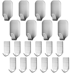 20 pieces self adhesive stainless steel wall hooks, finegood metal utility hanging hooks for robe, coat, towel, keys, bags, home, kitchen, bathroom, heavy duty ultra strong - 8 large,12 small