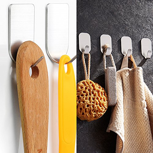 20 Pieces Self Adhesive Stainless Steel Wall Hooks, FineGood Metal Utility Hanging Hooks for Robe, Coat, Towel, Keys, Bags, Home, Kitchen, Bathroom, Heavy Duty Ultra Strong - 8 Large,12 Small