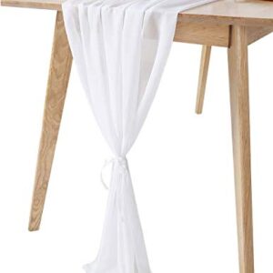 10Ft 1 Piece White Chiffon Table Runner 27x120 Inches Sheer Chiffon Fabric Bridal Party Romantic Wedding Reception Decorations