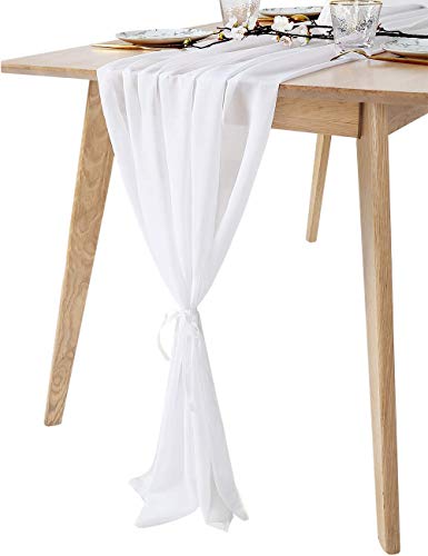 10Ft 1 Piece White Chiffon Table Runner 27x120 Inches Sheer Chiffon Fabric Bridal Party Romantic Wedding Reception Decorations