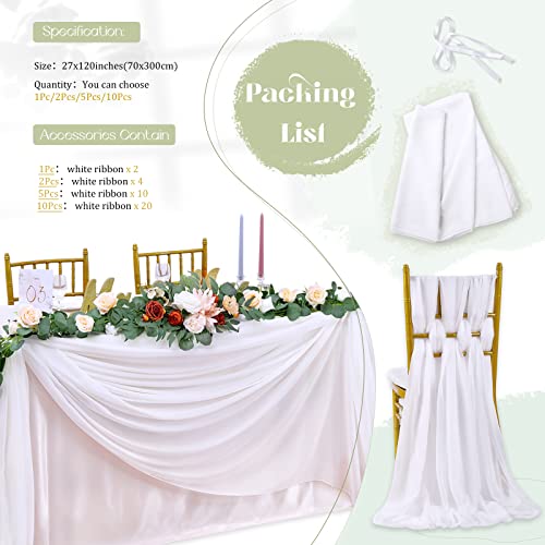 10Ft 1 Piece White Chiffon Table Runner 27x120 Inches Sheer Chiffon Fabric Bridal Party Romantic Wedding Reception Decorations