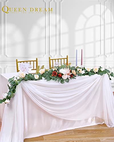 10Ft 1 Piece White Chiffon Table Runner 27x120 Inches Sheer Chiffon Fabric Bridal Party Romantic Wedding Reception Decorations