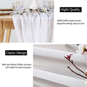 10Ft 1 Piece White Chiffon Table Runner 27x120 Inches Sheer Chiffon Fabric Bridal Party Romantic Wedding Reception Decorations