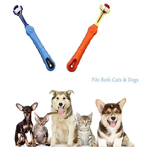 Orgrimmar 2 Pcs Three Sided Pet Toothbrush Dog Brush Addition Bad Breath Tartar Teeth Care Dog Cat Cleaning Mouth