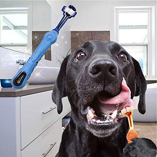 Orgrimmar 2 Pcs Three Sided Pet Toothbrush Dog Brush Addition Bad Breath Tartar Teeth Care Dog Cat Cleaning Mouth