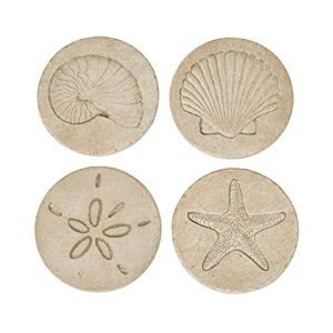 Beach Coasters for Drink Set of 4 Absorbent Nautical Outdoor Housewarming Gifts Marble Style Resin Coasters Cork Base Handmade Starfish Seashell Round Coasters Funny Ocean Sea Summer Theme, 4" x 4"