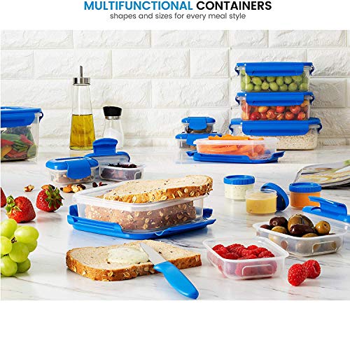 FineDine 40-Piece Food Storage Containers With Lids - Airtight 100% Leakproof Guaranteed, BPA-Free Durable Plastic Food Containers For Leftovers - Freezer, Microwave & Dishwasher-Safe (Blue)