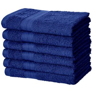 amazon basics fade resistant cotton washcloth, hand towel, pack of 6, navy blue, 12" x 7"