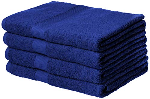 Amazon Basics Fade-Resistant Cotton Bath Towel - 4-Pack, Navy Blue