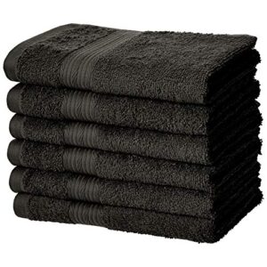 amazonbasics fade-resistant cotton hand towel - 6-pack, black