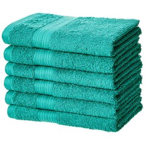 amazon basics fade-resistant cotton hand towel - 6-pack, teal