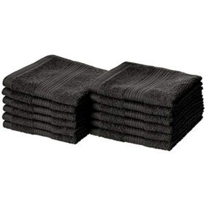 amazon basics fade resistant cotton washcloth, 12-pack, 12" l x 12" w, black