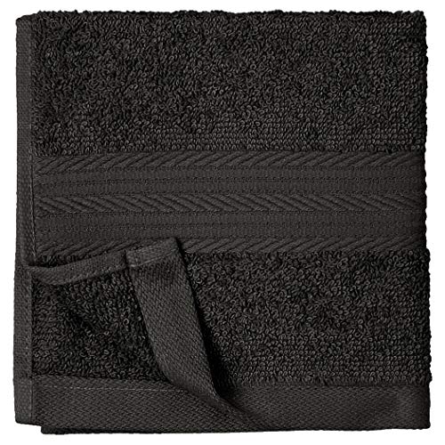 Amazon Basics Fade Resistant Cotton Washcloth, 12-Pack, 12" L x 12" W, Black