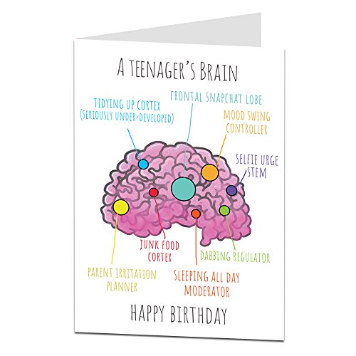 LimaLima Funny Birthday Card Teenagers Brain Perfect For 14th 15th 16th 17th Son Daughter Niece Nephew