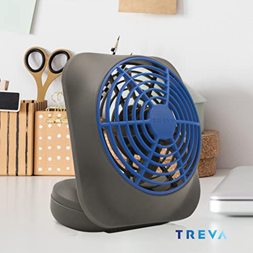 O2COOL Treva 5 Inch Battery Powered Fan Portable Desk Fan 2 Cooling Speeds with Compact Folding & Tilt Design Small Fan Cubicle Accessories Mini Fan Portable (Dark Blue)