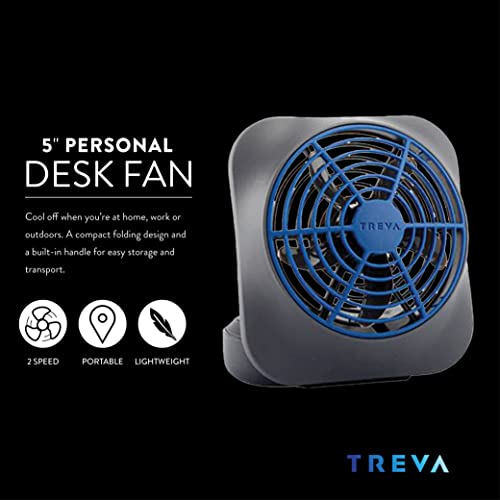 O2COOL Treva 5 Inch Battery Powered Fan Portable Desk Fan 2 Cooling Speeds with Compact Folding & Tilt Design Small Fan Cubicle Accessories Mini Fan Portable (Dark Blue)