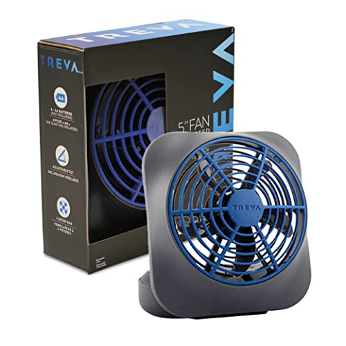 O2COOL Treva 5 Inch Battery Powered Fan Portable Desk Fan 2 Cooling Speeds with Compact Folding & Tilt Design Small Fan Cubicle Accessories Mini Fan Portable (Dark Blue)