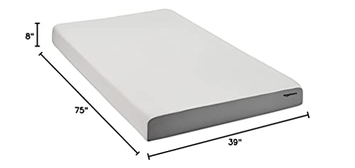 Amazon Basics Memory Foam Mattress, Soft Plush Feel, 8 Inch, Twin, White/Grey