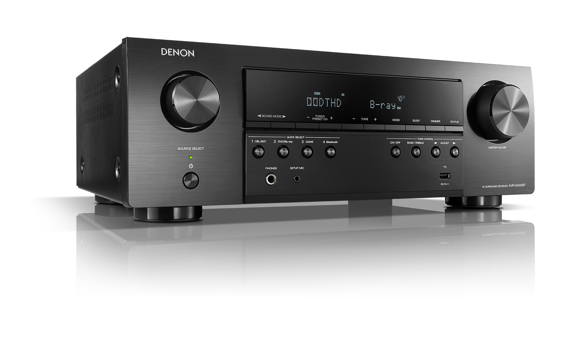 Denon AVR-S540BT 5.2 channel Receiver - 4K Ultra HD Audio Video, Bluetooth, USB port, Compatible with HEOS Link for Wireless Music Streaming (Discontinued by Manufacturer)